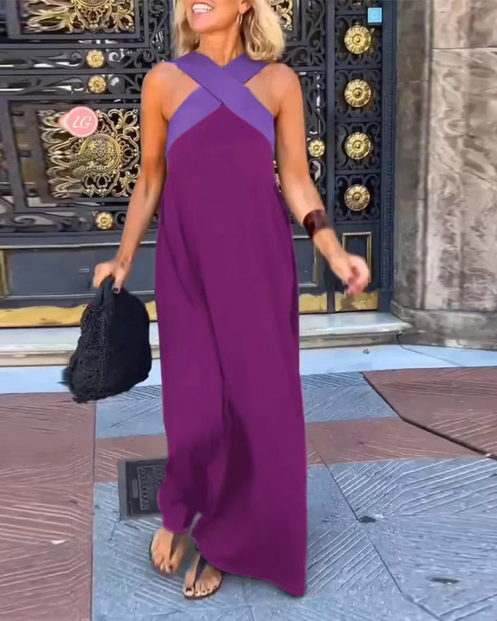 Andrea's™ | Cross Halter Flowing Maxi Dress