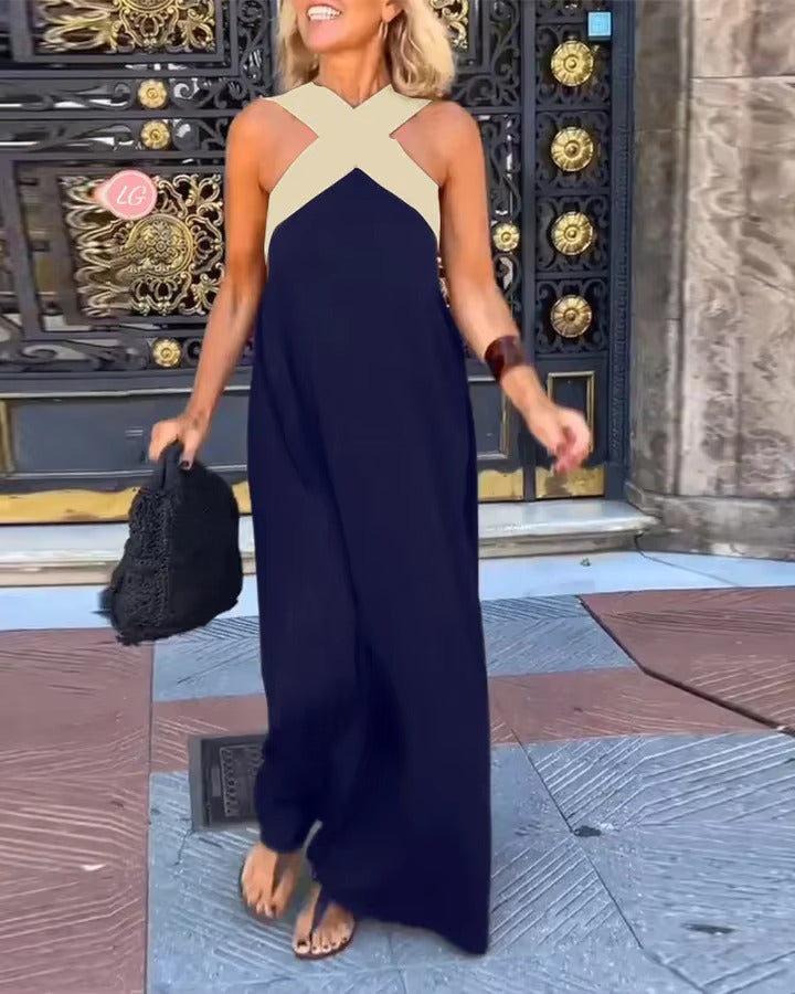 Andrea's™ | Cross Halter Flowing Maxi Dress