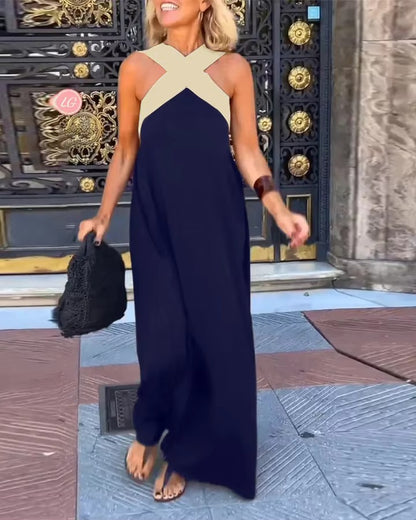 Andrea's™ | Cross Halter Flowing Maxi Dress